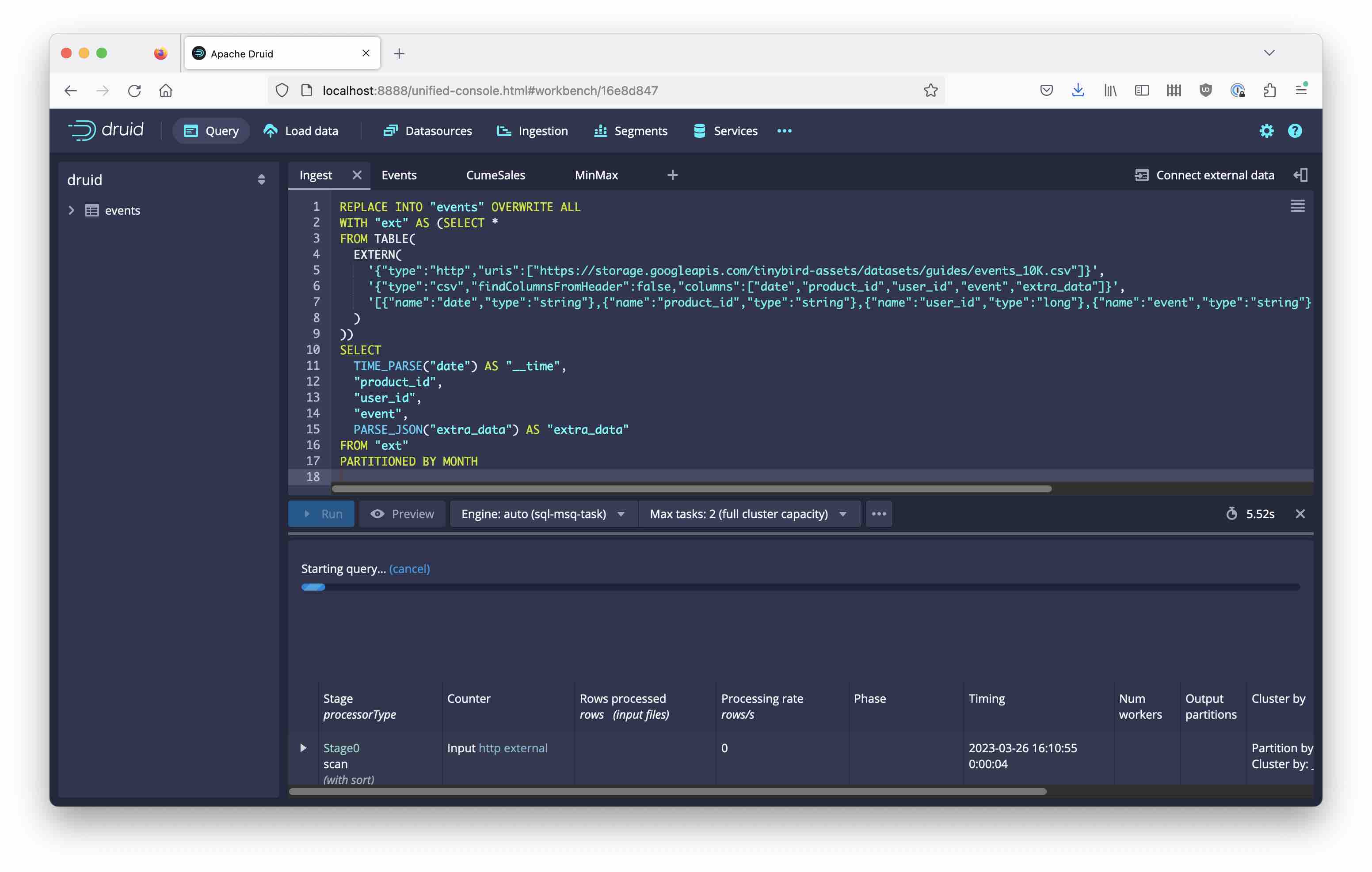 MSQ ingestion of data sample